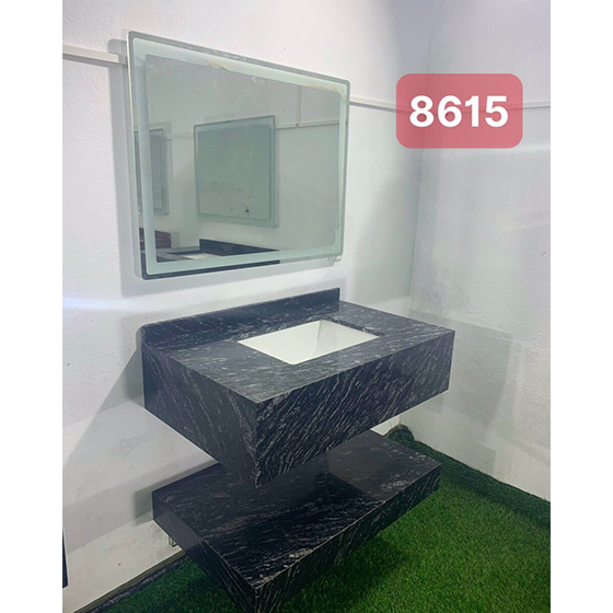 Bộ bàn đá 2 tầng chậu rửa lavabo đá tự nhiên màu vân mây đen trắng HM-8615B