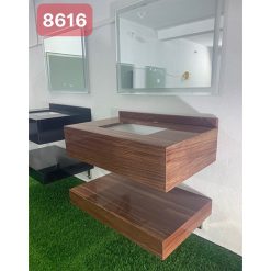Bộ bàn đá 2 tầng chậu rửa lavabo đá tự nhiên màu sọc dưa xám HM-8611GR