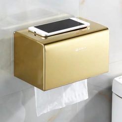 Hộp đựng giấy Inox 304 treo tường màu vàng bóng Miken MK-1054GB