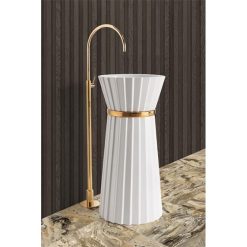 Chậu rửa lavabo nghệ thuật đá nhân tạo chân đứng Miken MKC-883W