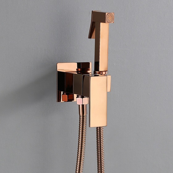 Vòi xịt vệ sinh nóng lạnh âm tường màu vàng hồng Miken F-7502RG