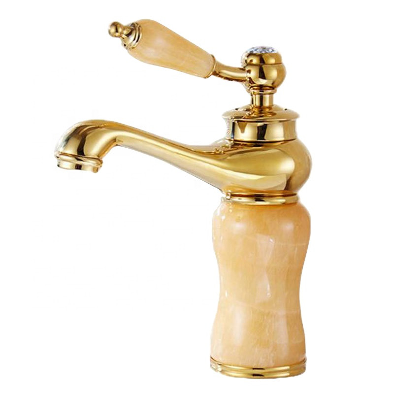 Vòi chậu rửa mặt nóng lạnh 20cm mạ vàng bọc đá Miken HD-BF05G Yellow