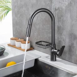 Vòi rửa bát nóng lạnh dây rút màu xám ghi Miken MK-008GR