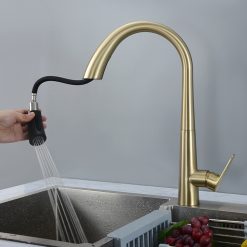 Vòi rửa bát màu vàng nóng lạnh rút dây Miken MK-0578G