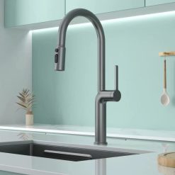 Vòi rửa bát nóng lạnh dây rút mẫu mới mạ màu xám ghi Miken MK-1015GR