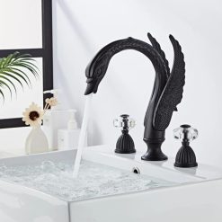 Vòi chậu lavabo vòi bồn tắm 3 lỗ mạ màu đen dáng thiên nga MK-3301B