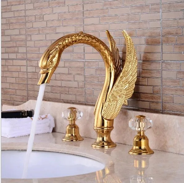 Vòi chậu lavabo vòi bồn tắm 3 lỗ mạ màu vàng dáng thiên nga MK-3301G