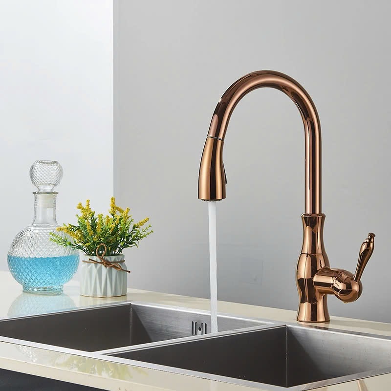 Vòi rửa bát dây rút màu hồng vàng Rose gold Miken MK-9610RG