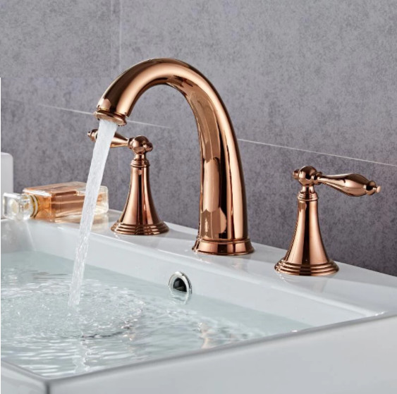 Vòi chậu lavabo vòi bồn tắm 3 lỗ mạ vàng hồng Rose Gold MK-99061GR