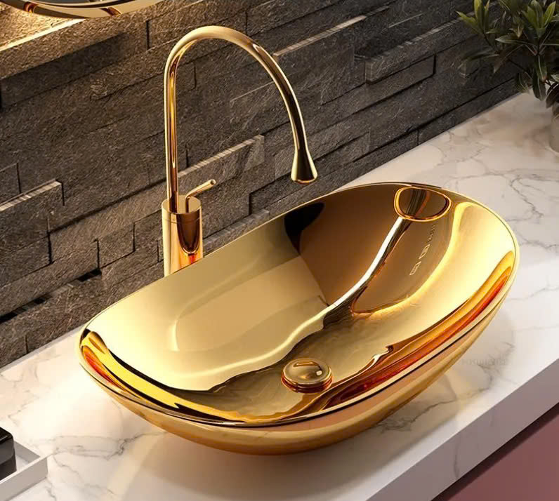 Chậu rửa lavabo nghệ thuật mạ vàng Miken MKC-B62G