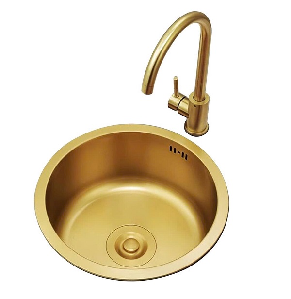 Chậu rửa bát 1 hố Inox 304 mạ vàng hình tròn Miken MKRB-4040GM