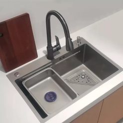 Chậu rửa bát 1 hố màu ghi xám đen Miken MKRB-6845RB