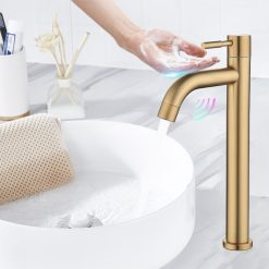 Vòi cảm ứng 1 chạm rửa mặt cao 30cm màu vàng Miken MKV-77031G