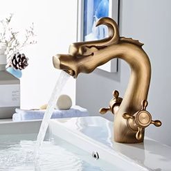 Vòi chậu rửa mặt nóng lạnh màu đồng giả cổ Miken MKV-9028GM