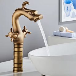 Vòi chậu rửa mặt nóng lạnh màu đồng giả cổ Miken MKV-9029GM