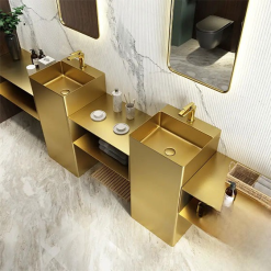 Chậu rửa lavabo chân đứng Inox 304 màu vàng Miken MS-8706G