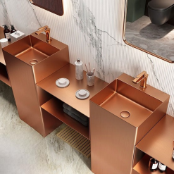 Chậu rửa lavabo chân đứng Inox 304 màu vàng đồng Miken MS-8706RG
