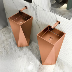 Chậu rửa lavabo chân đứng Inox 304 màu vàng đồng Miken MS-8707LG
