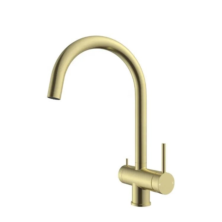 Vòi rửa bát nóng lạnh mạ màu vàng kết hợp vòi RO Miken PF7104-G