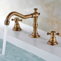 Vòi chậu lavabo vòi bồn tắm 3 lỗ mạ vàng đồng giả cổ mờ MK-225072GM