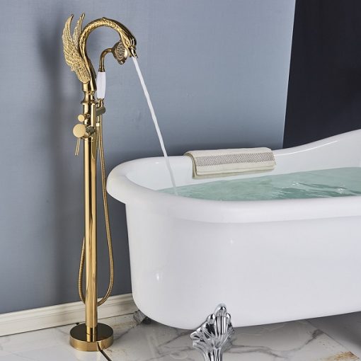Sen cây đặt sàn thiên nga cho bồn tắm mạ màu vàng MK-51070GW