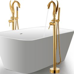 Sen cây đặt sàn thiên nga cho bồn tắm mạ màu vàng MK-51071G