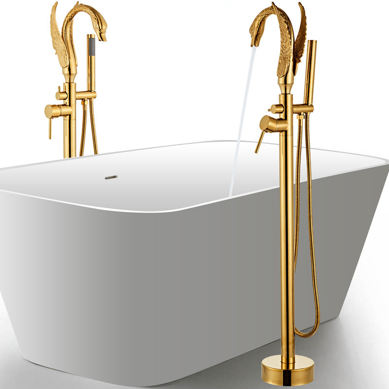 Sen cây đặt sàn thiên nga cho bồn tắm mạ màu vàng MK-51071G