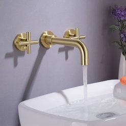 Vòi chậu lavabo âm tường màu vàng Miken MKV-600002GM