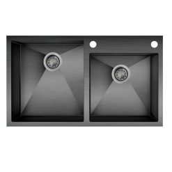 Chậu rửa bát 2 hố lệch Inox304 màu đen Pona PNI2-8650