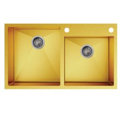 Chậu rửa bát 2 hố lệch Inox304 màu vàng Pona PNI3-8650