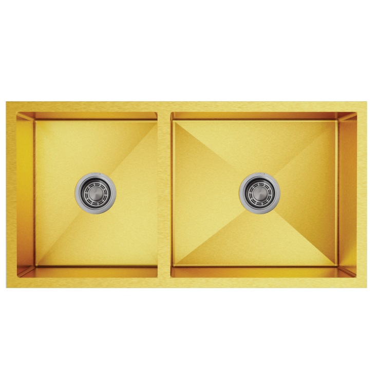 Chậu rửa bát 2 hố lệch Inox304 màu vàng Pona PNI3-8745