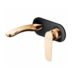 Vòi chậu lavabo nóng lạnh âm tường màu vàng đen Samwon GMFL-774