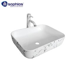 Chậu rửa mặt lavabo vân đá trắng đen Saphias TS-8008A