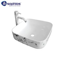 Chậu rửa mặt lavabo vân đá trắng đen Saphias TS-8007A