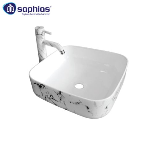 Chậu rửa mặt lavabo vân đá trắng đen Saphias TS-8007A
