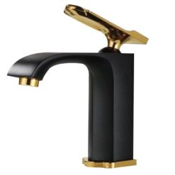 Vòi chậu rửa mặt mạ đen điểm vàng HCG 51A-4