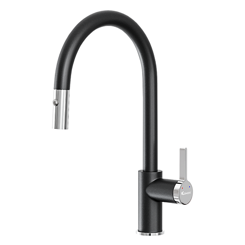 Vòi rửa bát nóng lạnh dây rút Konox Alto Black