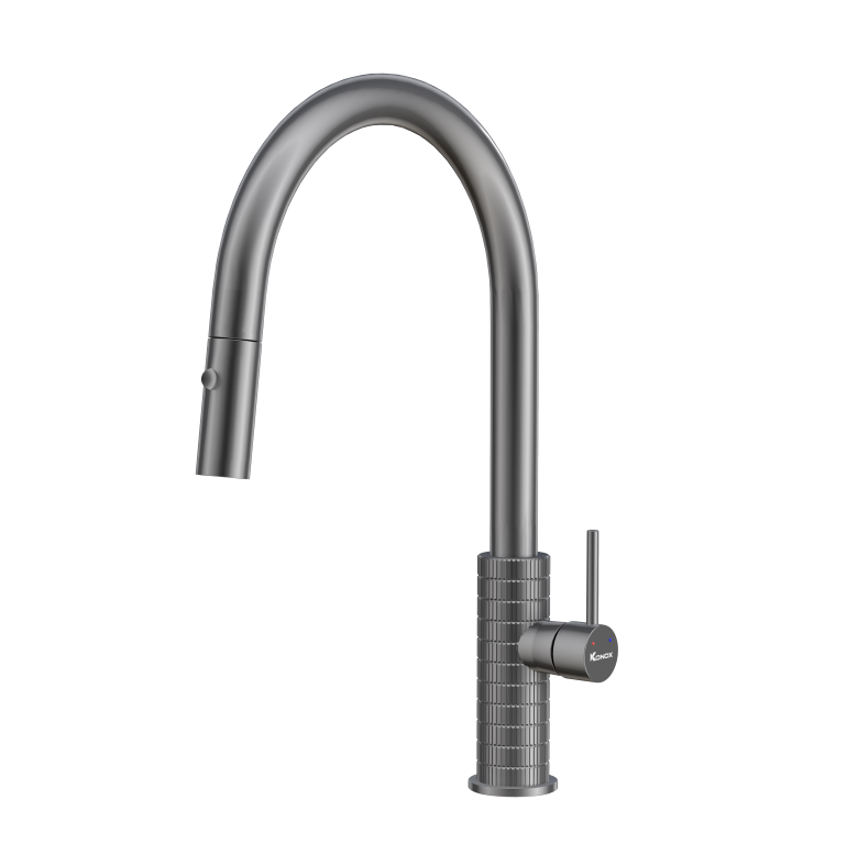 Vòi rửa bát nóng lạnh dây rút Konox Venice Gun Metal