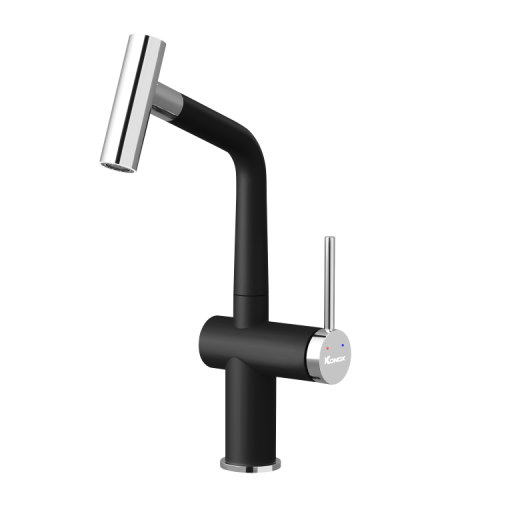 Vòi rửa bát nóng lạnh dây rút Konox Volta Black