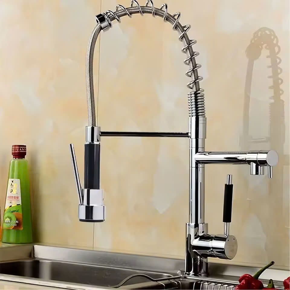 Vòi rửa bát nóng lạnh dây rút bán công nghiệp LXMK203