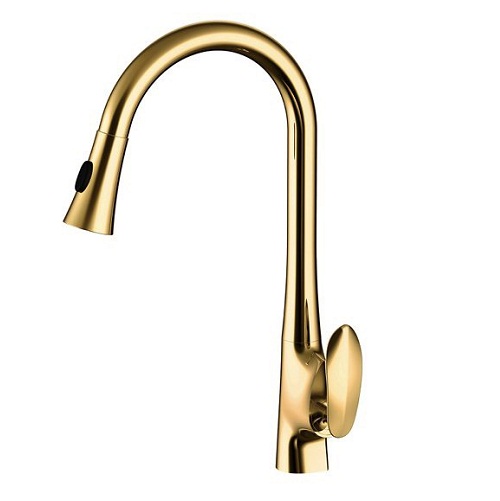 Vòi chậu rửa bát mạ vàng dây rút HM-0686R