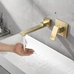 Vòi chậu lavabo âm tường màu vàng mờ Miken MKV-309GM