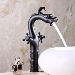 Vòi chậu rửa mặt nóng lạnh giả cổ màu đen Miken MKV-9029B