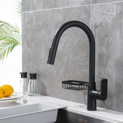 Vòi rửa bát nóng lạnh dây rút màu đen Miken MK-008B