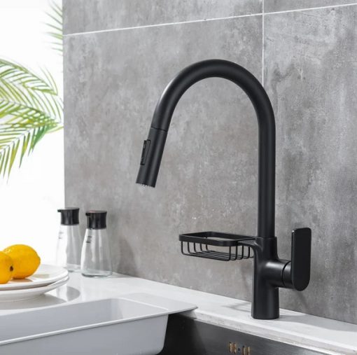 Vòi rửa bát nóng lạnh dây rút màu đen Miken MK-008B