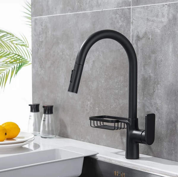 Vòi rửa bát nóng lạnh dây rút màu đen Miken MK-008B