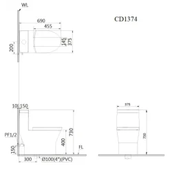 Alternative view of Bồn cầu Caesar C1374 1 khối