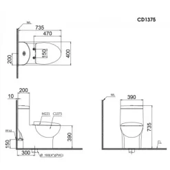 Alternative view of Bồn cầu Caesar C1375 1 khối nắp êm