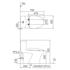 Alternative view of Bồn cầu Caesar C1394 1 khối nắp êm