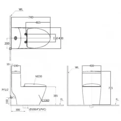 Alternative view of Bồn cầu nắp rửa cơ Caesar C1363F/TAF060 1 khối
